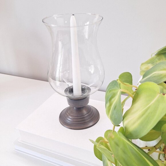 Vintage Brass candle holder candlestick glass hurricane Taper - patina aged - Picture 5 of 5